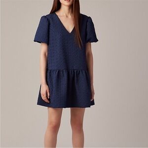 HUDSON NORTH Easy v-neck mini dress puff sleeves lined navy blue size medium NWT